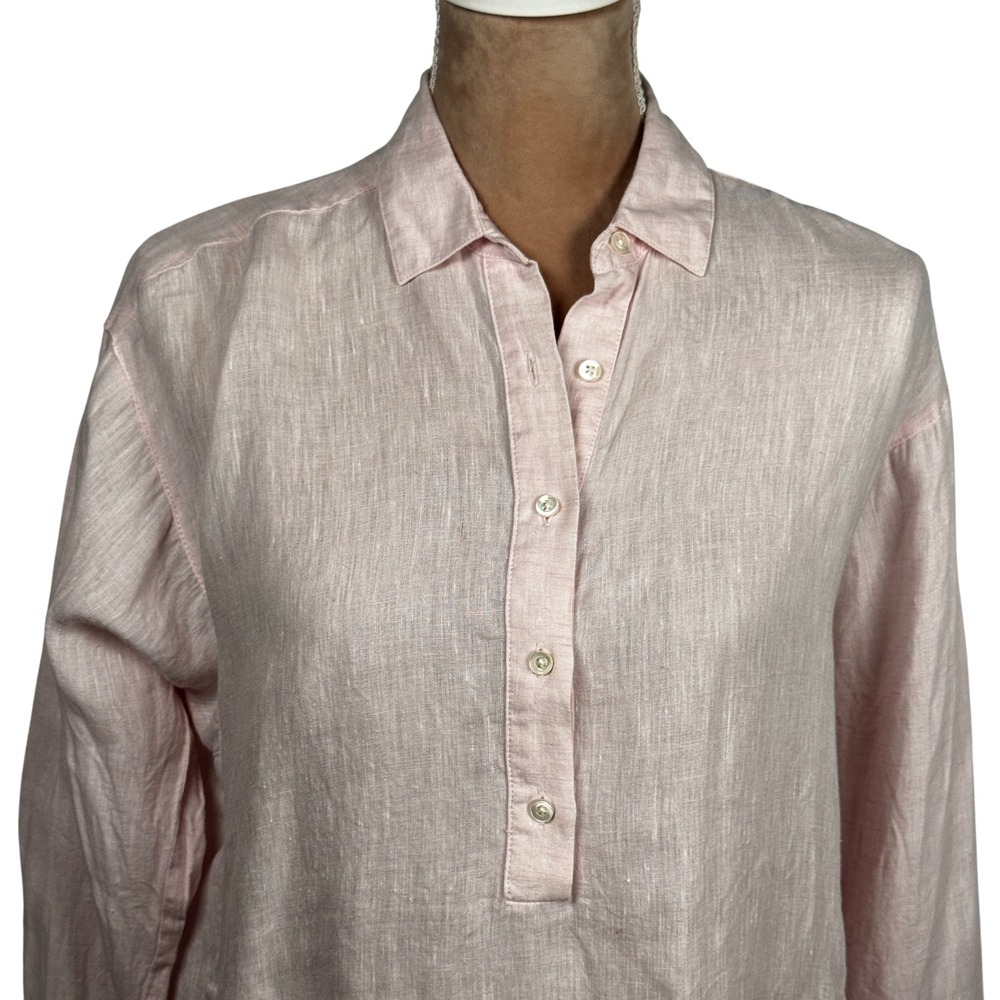 J McLaughlin Linen Shirt Womens Size S Popover Pink Long Sleeve Casual Top - Picture 3 of 15